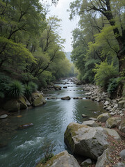 Il fiume Alcantara tra gli alberi, placido, prima di sfociare a mare.