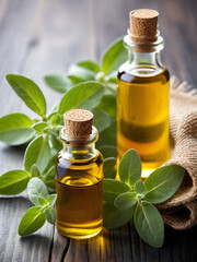 essential oil with fresh marjoram herb
