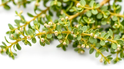 Fototapeta premium Fresh sweet marjoram branch, oregano, close-up, isolated on white background
