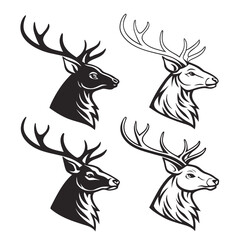 Majestic deer heads with ornate antlers stag