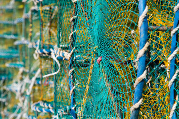 stack of the fishing nets at the fishing village