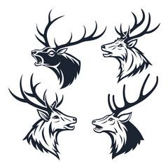 Majestic deer heads with elaborate antlers stag reindeer