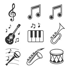 Fototapeta premium Musical Instruments and Notes Collection treble clef guitar