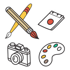 Paintbrush camera notebook palette tools illustration