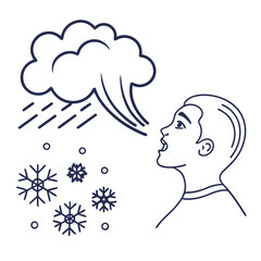 Person exhaling cold air with snowflakes breath