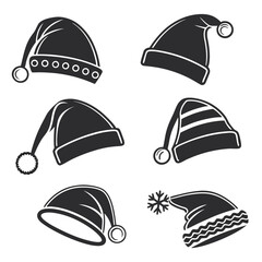 Santa hats collection black silhouettes christmas winter