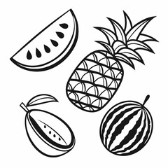 Slice pineapple guava watermelon summer fruit icons