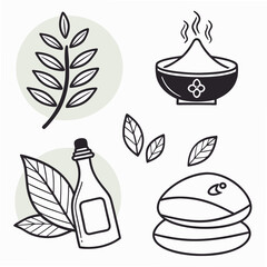 Spa wellness icons leaf oil diffuser stones vector