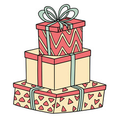 Stacked Wrapped Gifts With Patterns presents boxes
