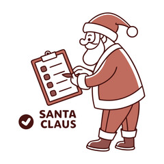 Santa Claus checking list with pen and checkmark christmas holiday