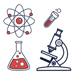 Science icons atom flask test tube microscope atomic structure laboratory