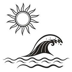 Sun and ocean wave icons water