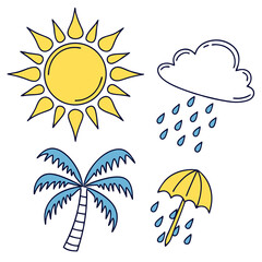 Sunny day rain cloud palm tree umbrella clear sky drops