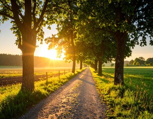 calm forest scene with trees dancing in the breeze and sunlight filtering through