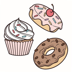 Sweet treats cupcake donut assortment frosting sprinkles