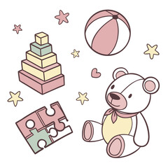 Teddy bear blocks ball puzzle stars heart vector