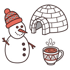 Snowman Igloo Hot Cocoa Winter Icons vector