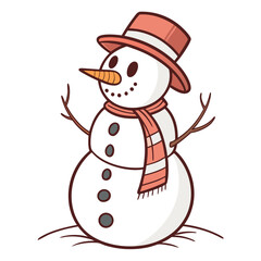 Snowman with coral hat and scarf winter character