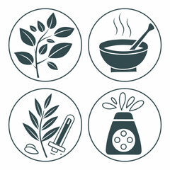 Wellness spa icons with leaves mortar and diffuser