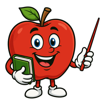 Happy Cartoon Apple Teaching with Book illustration