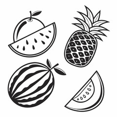 Stylized summer fruits icons pineapple watermelon orange slice vector