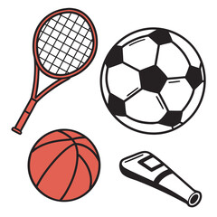 Tennis racket soccer ball basketball whistle sports equipment