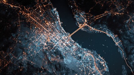 Night city lights over water