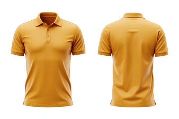 Front and back view of a plain mustard yellow short sleeve polo shirt