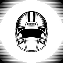 Isolated Black And White Graphic Depiction Of A Modern Gridiron Football Helmet