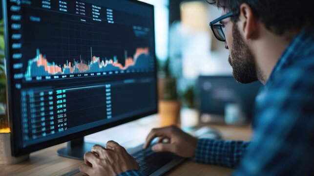 An astute investor analyzing trends on a stock market dashboard before making a trade