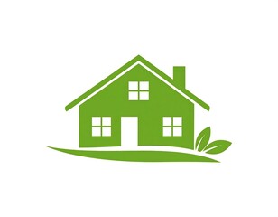 Green house silhouette with leaves