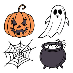 Halloween icons pumpkin ghost spider cauldron vector