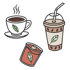 Hot coffee cup iced drink and can beverage