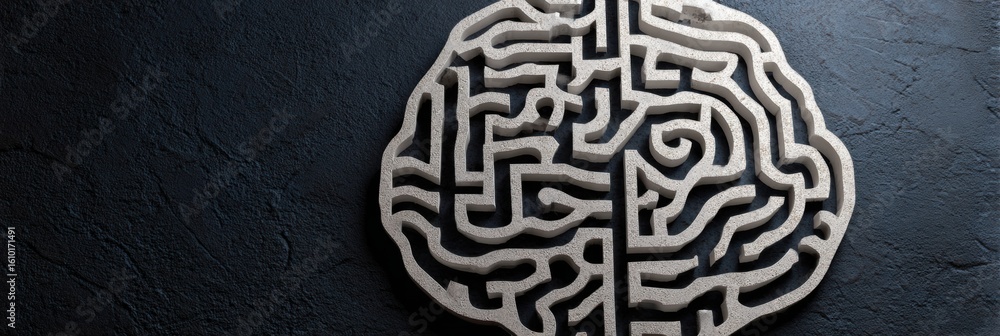 Poster intricate brain-shaped labyrinth design with clear entry at the top left corner, showcasing complex 