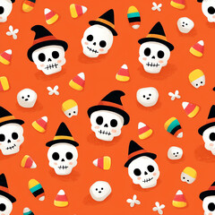 Fototapeta premium A Halloween themed pattern of skulls and candy