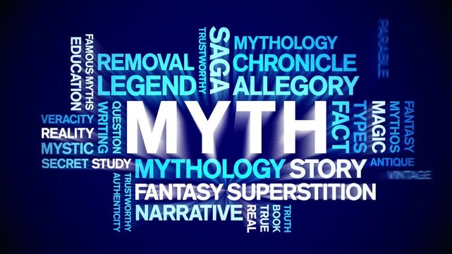 Myth animated word cloud-text design animation tag kinetic typography seamless loop.