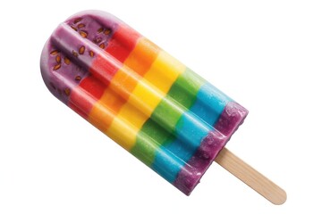 Vibrant rainbow popsicle on a stick offering a sweet and refreshing treat