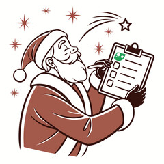 Santa checking list with stars christmas