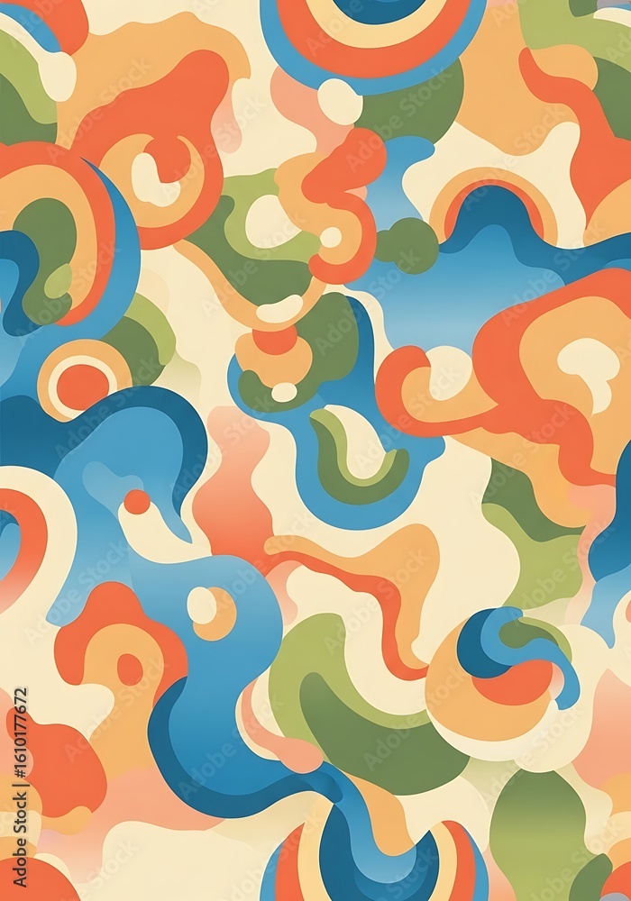 Poster colorful retro abstract pattern with a psychedelic swirl and groovy aesthetic