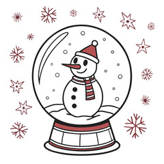 Snow globe snowman with festive snowflakes winter holiday