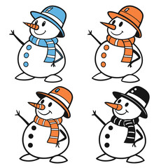 Snowmen with hats and scarves snowman winter