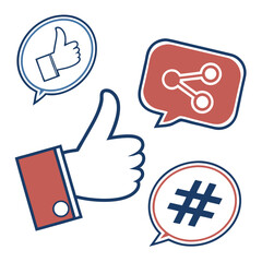 Social media icons thumbs up share hashtag vector