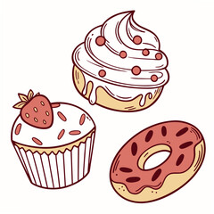 Sweet treats cupcake donut cookie strawberry frosting