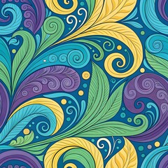 Colorful abstract swirl pattern with pink, teal, and purple tones.