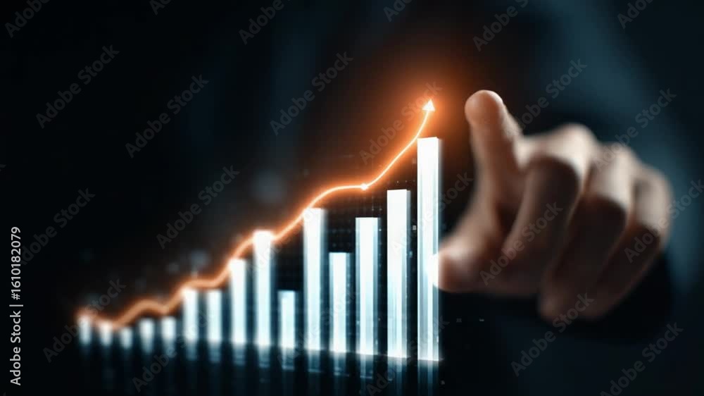 Aufkleber businessman pointing at rising financial chart with data visualization elements in modern office env