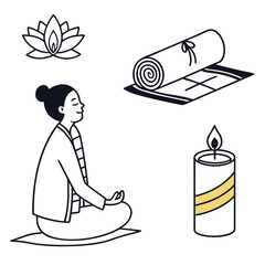 Yoga meditation lotus candle and rolled mat vector