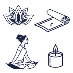 Yoga meditation lotus mat candle icons vector