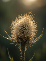 Close up of back lit Teasel with spiky flower head