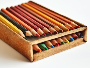 Obraz premium A vibrant box of colored pencils arranged neatly for artistic endeavors