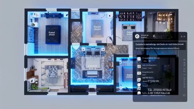Modern Home Floor Plan with Detailed Interior Design and Smart Technology Integration